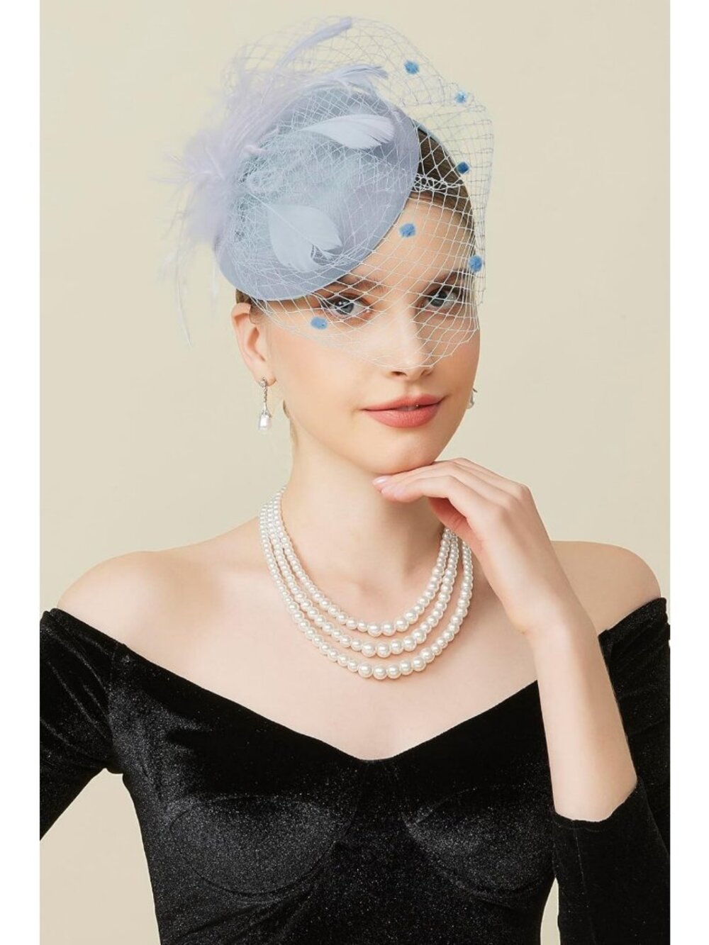 Elegant Tea Party Fascinator Hat with Mesh Veil & Feather Detail | Derby - Picture 4 of 7
